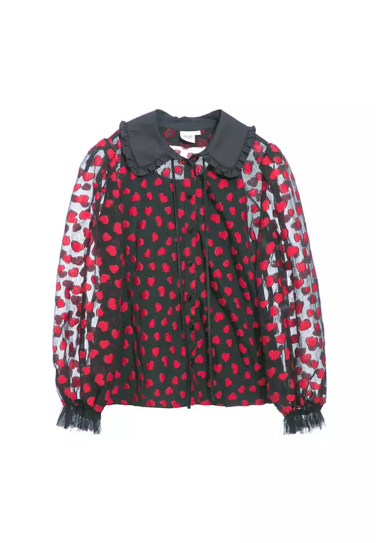 Buy iROO Embroidered Heart Long Sleeve Organza Top 2025 Online