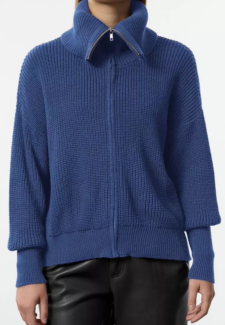 Indigo Wide Fit Turn-Down Collar Zip-Up Knitwear Cardigan Twoaw24Hi00072