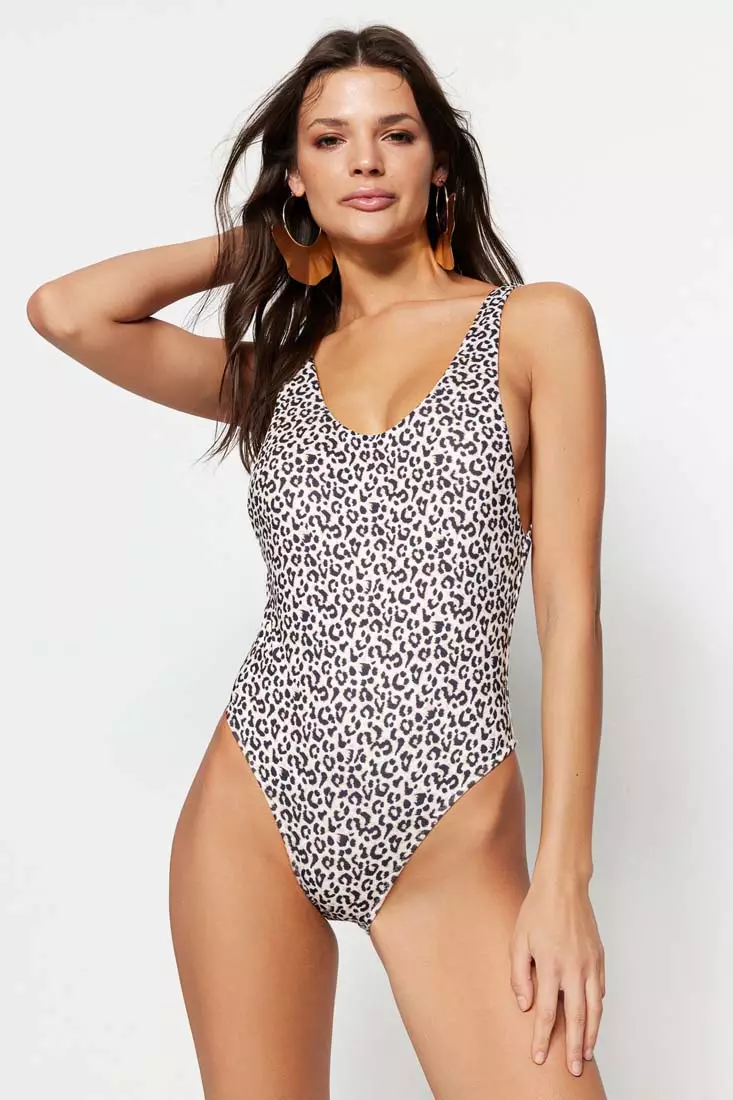 Buy Trendyol Animal Print Round Neck Swimwear with Low-Cut Back