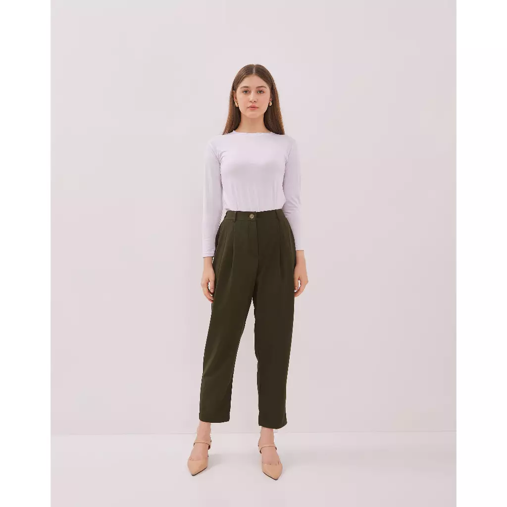 Urban Exchange Nina Pants Dark Green - Celana Kulot Panjang Olive Premium Kasual