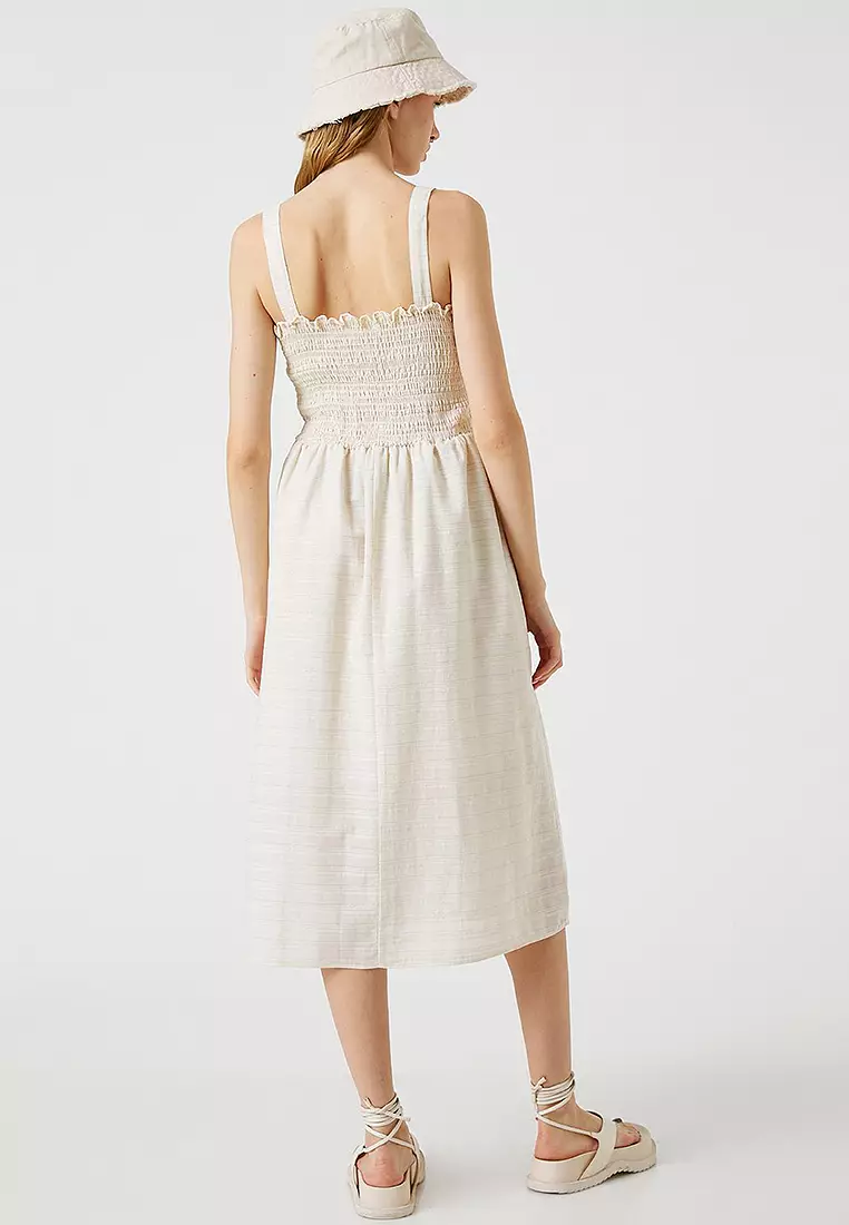 Striped Smocked Midi Dress