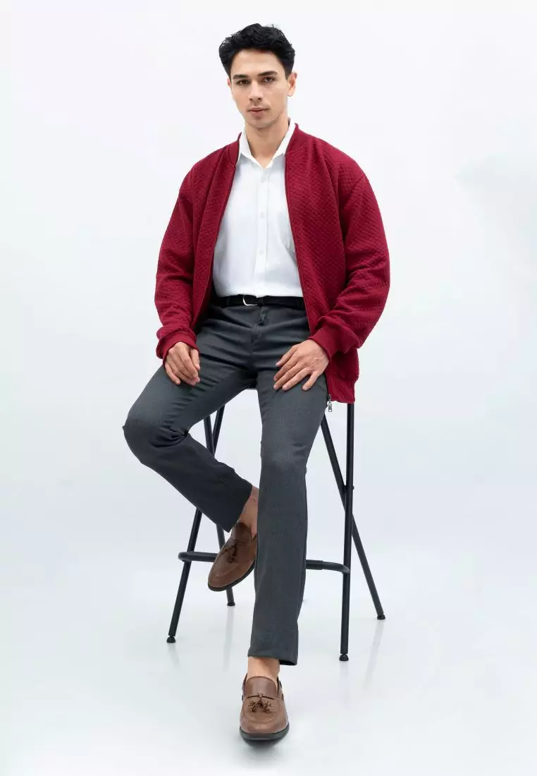 Houseofcuff Jaket Katun Outer Bomber Smart Casual Marun