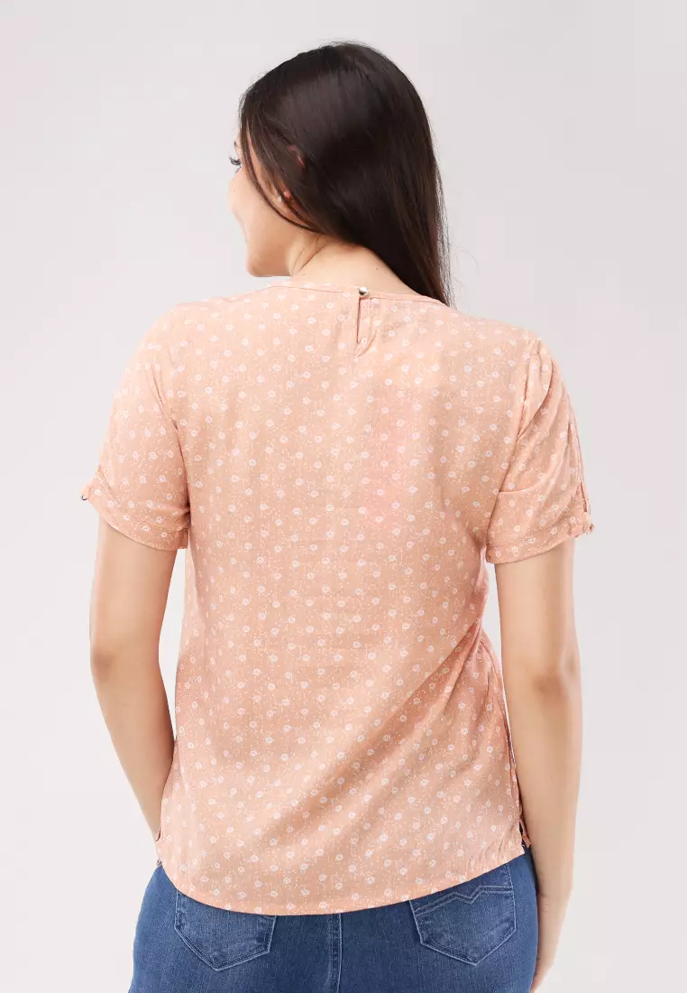 Woven Printed Rayon Short Sleeves Blouse