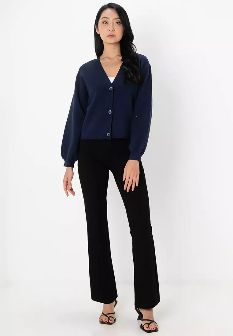 Gold Long Sleeves V-Neck Button Cardigan