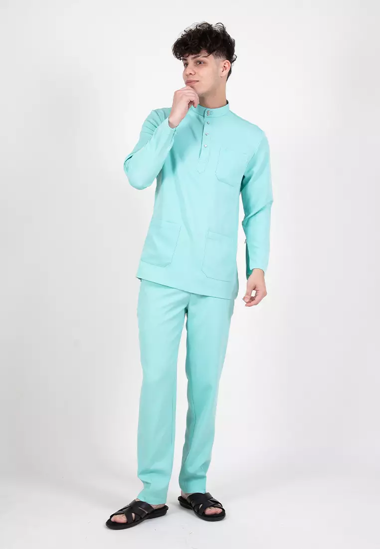 Forest x Hatta Dolmat Baju Melayu Cekak Musang Regular Fit  - BM23766-42LtGreen