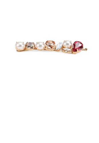Glamorousky multi Fashion and Simple Plated Gold Red Cubic Zirconia Geometric Hair Clip with Imitation Pearl C2F9BAC876DAC3GS_1