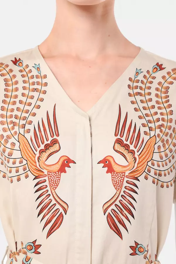 MINIMAL - Ayundara - Dress Motif Burung Sogan - Beige Warna Beige