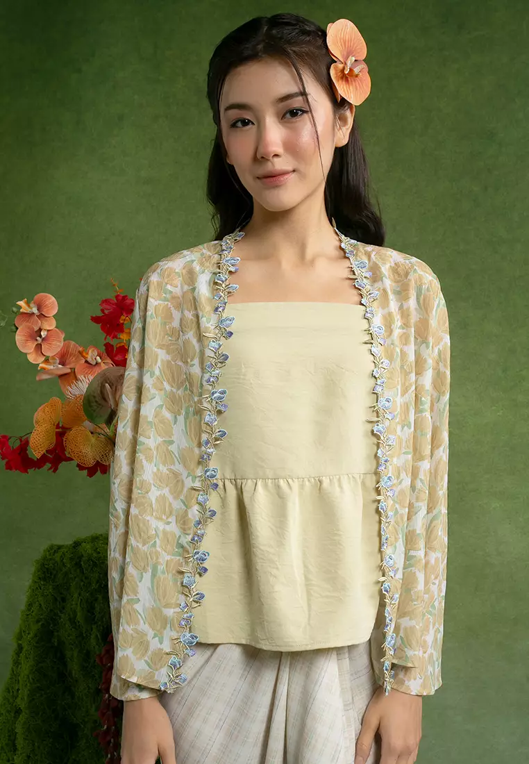 3 Pieces Set Bella Kebaya Top with Pareo skirt
