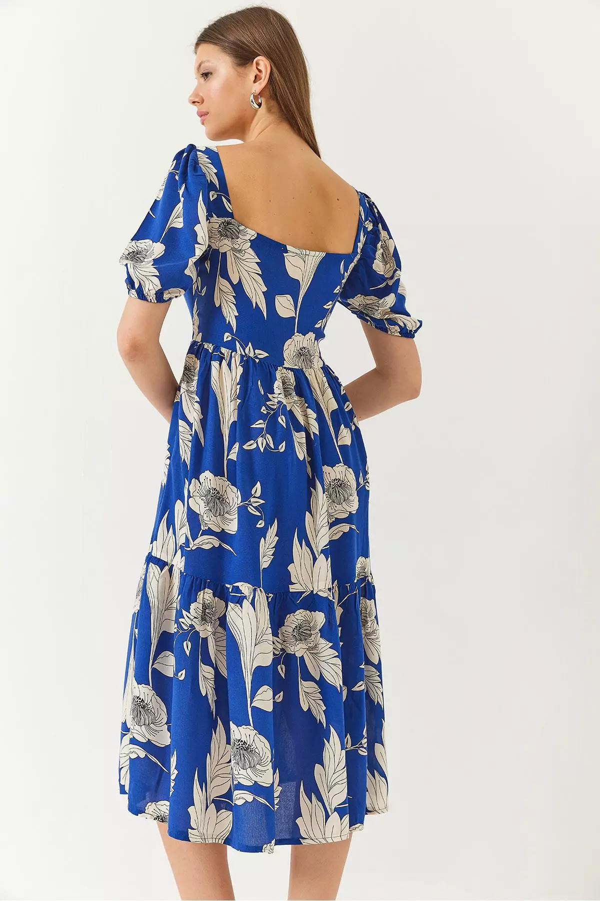 Women's Square Neck Watermelon Sleeve Floral Print Viscose Dress 60261441