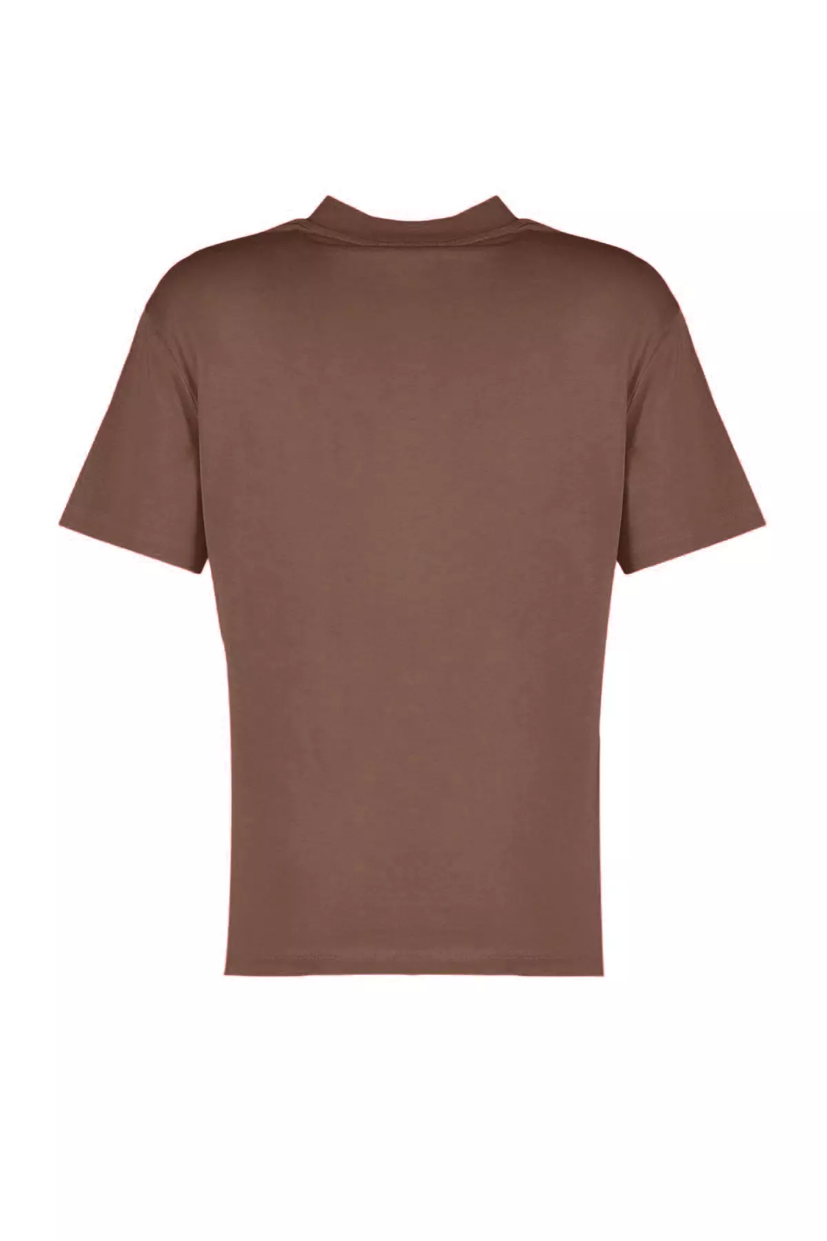 Light Brown 100% Cotton Basic Regular/Normal Pattern Stand Collar Knitted T-Shirt TWOAW20TS0096
