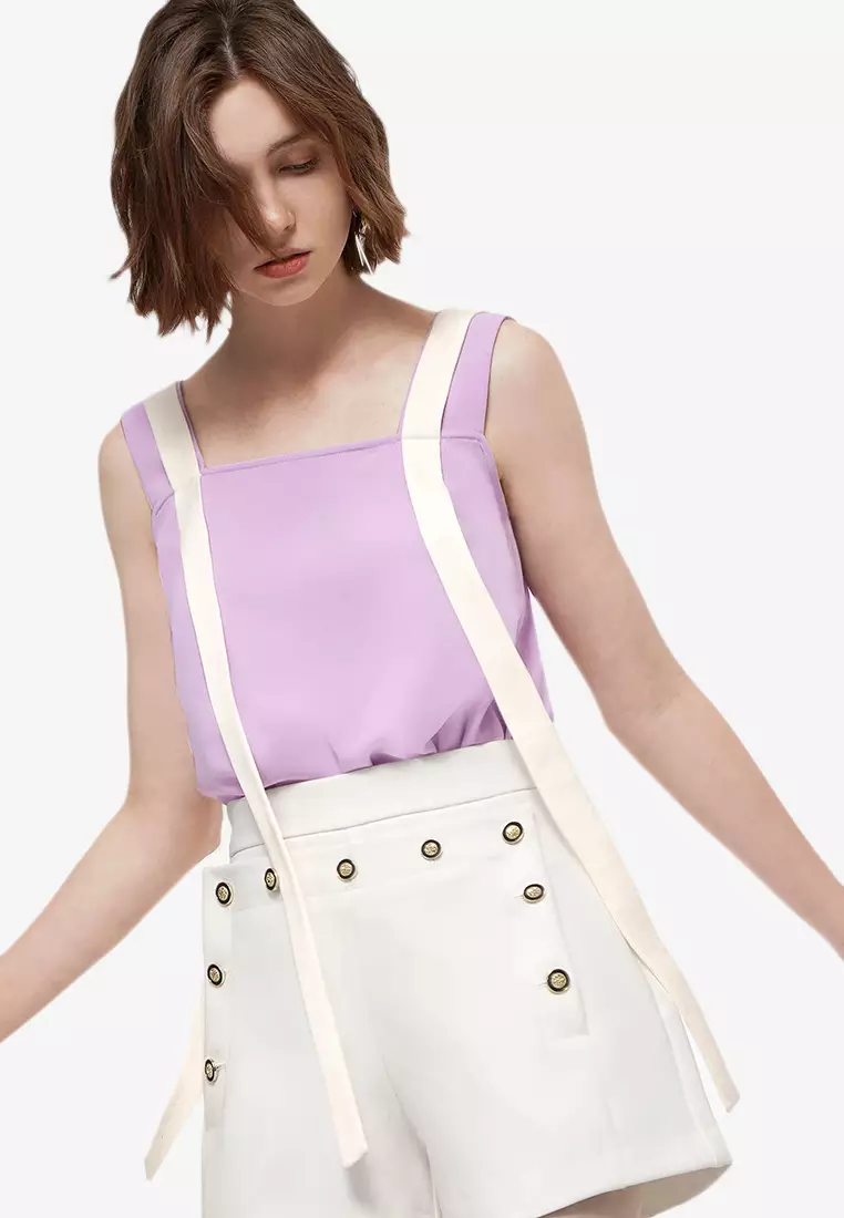 Saturday Club Contrast Panel Square Neck Top