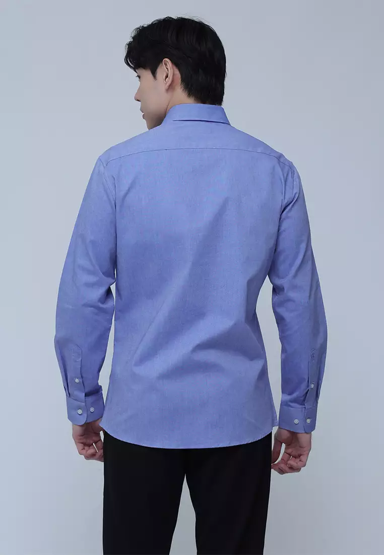 Slim Fit Cotton Long Sleeve Dress Shirt with Trim