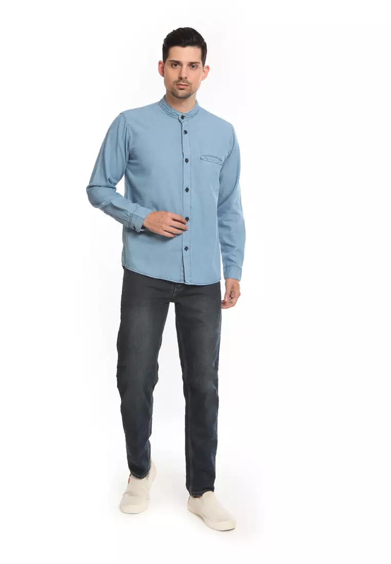 Kemeja Denim Kerah Mandarin KB L/S Light Blue 182312