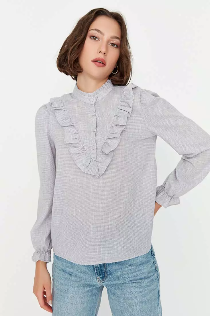 High neck ruffle collar blouse 2025