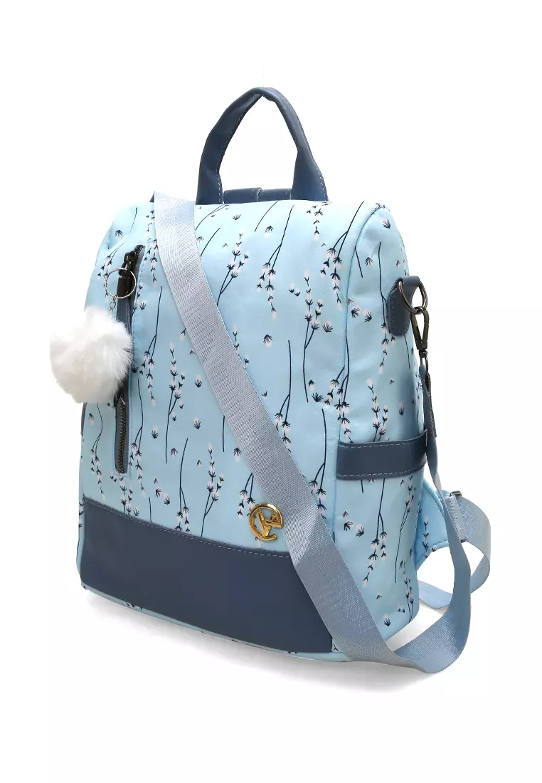 Cintya Tas Ransel Wanita Waterproof Motif Bunga Premium Quality - Biru