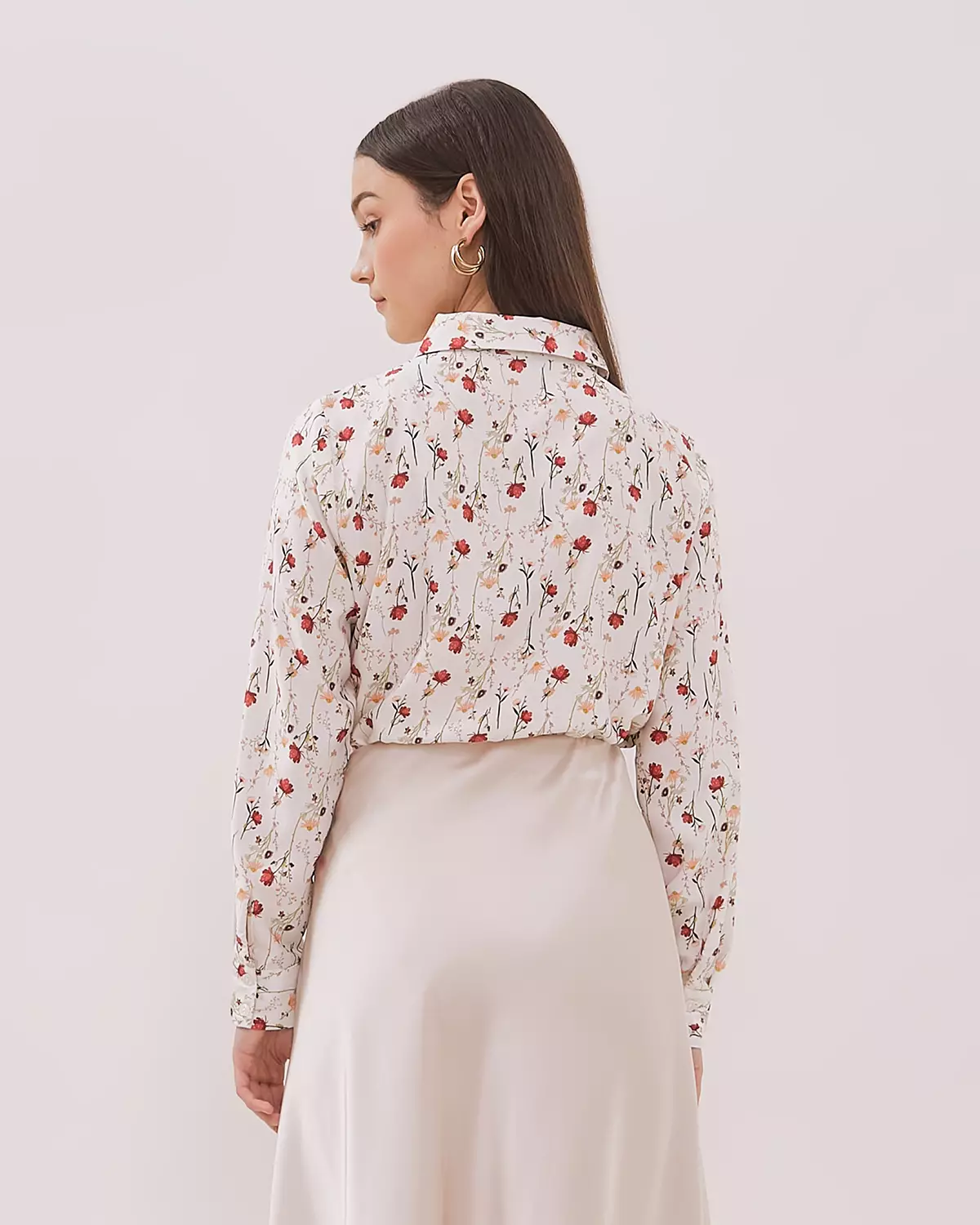 WOMEN'S WHITE FLORAL LONG SHIRT