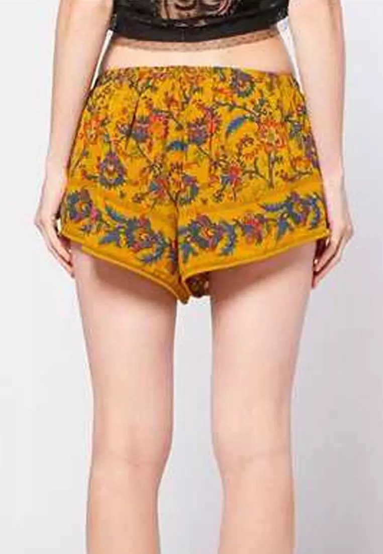 Chennie Short Pants Motif Floral Bawahan Wanita Casual Premium Quality - Kuning