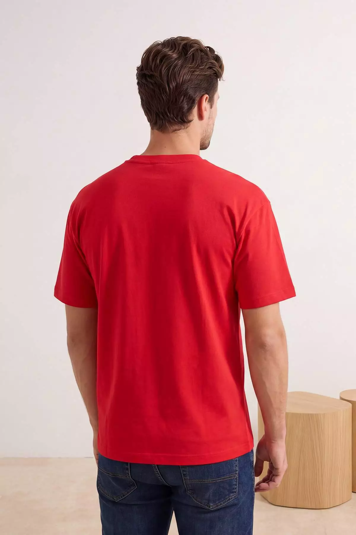 Unisex Red Oversize/Wide Cut Mushroom Embroidered 100% Cotton T-Shirt Tmnss26Ts00047