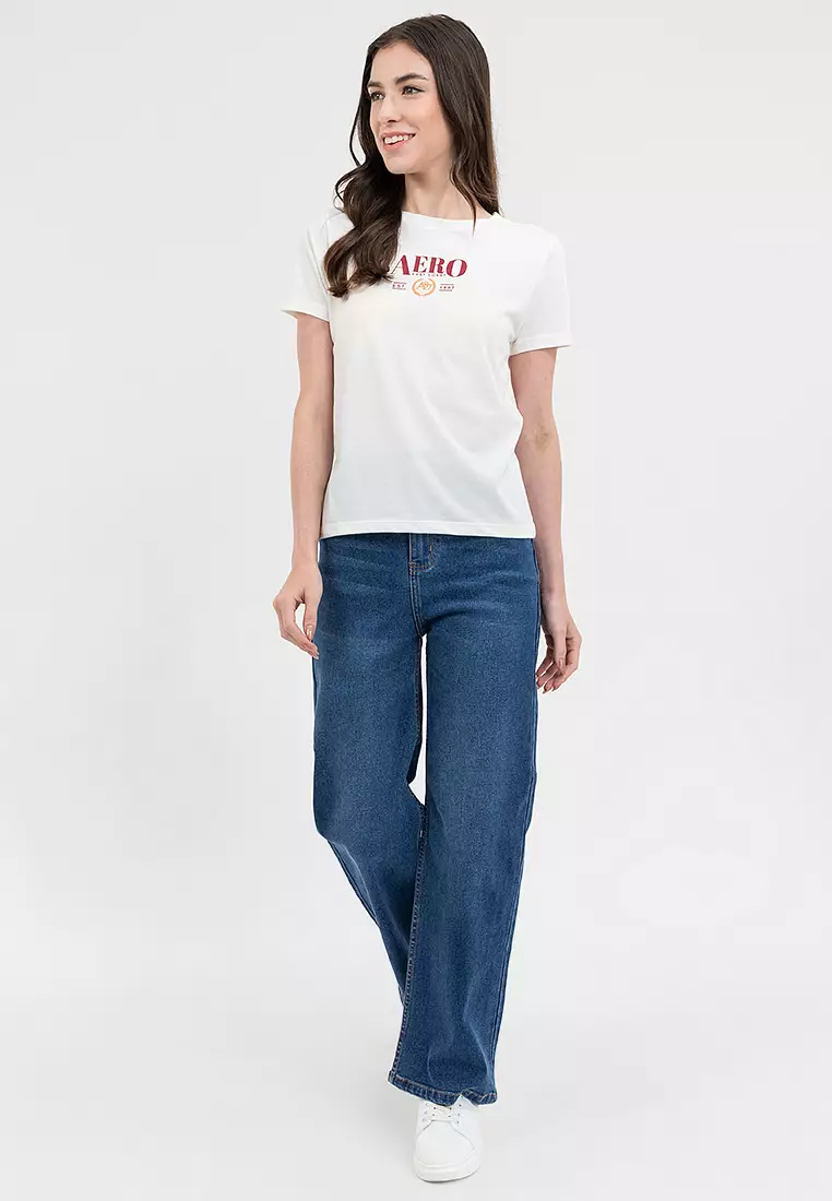 Ladies Wide Leg Denim Jeans Medium Blue