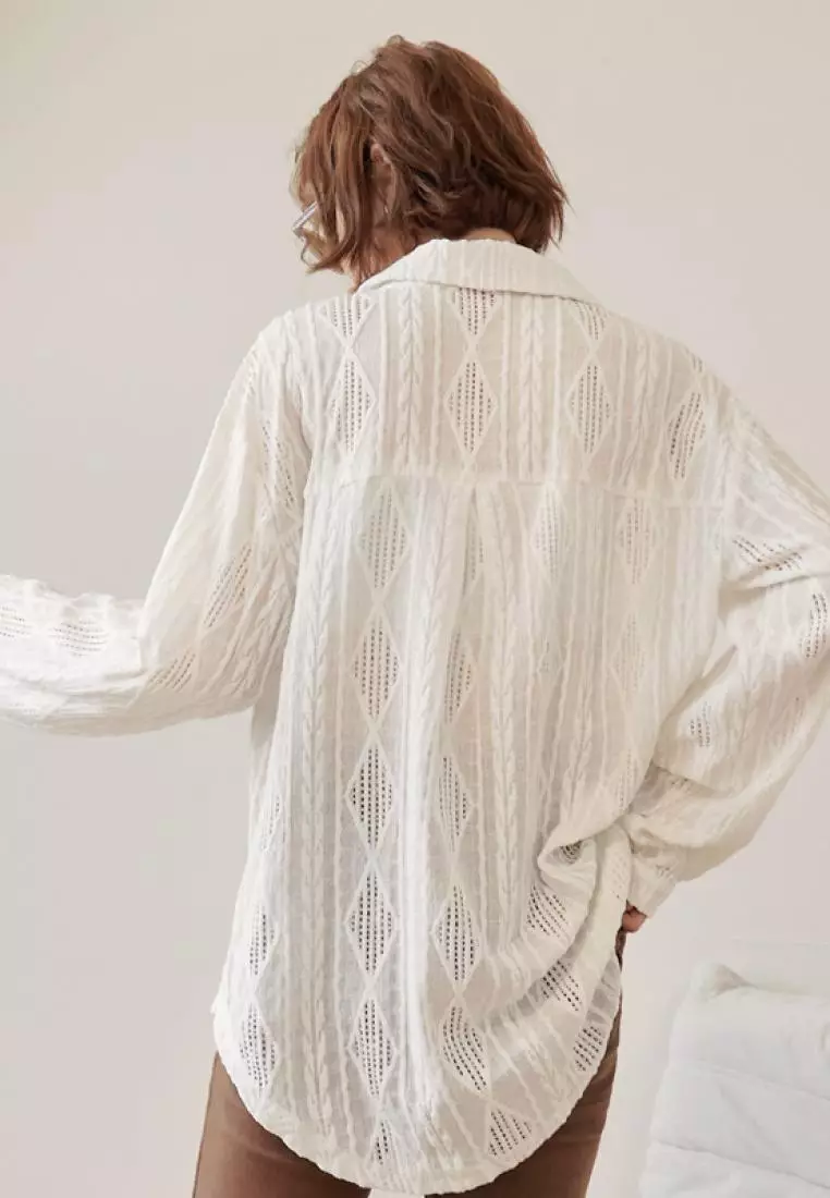 Micro-transparent Skin Texture Solid Color Long Sleeve Shirt [AB19007]