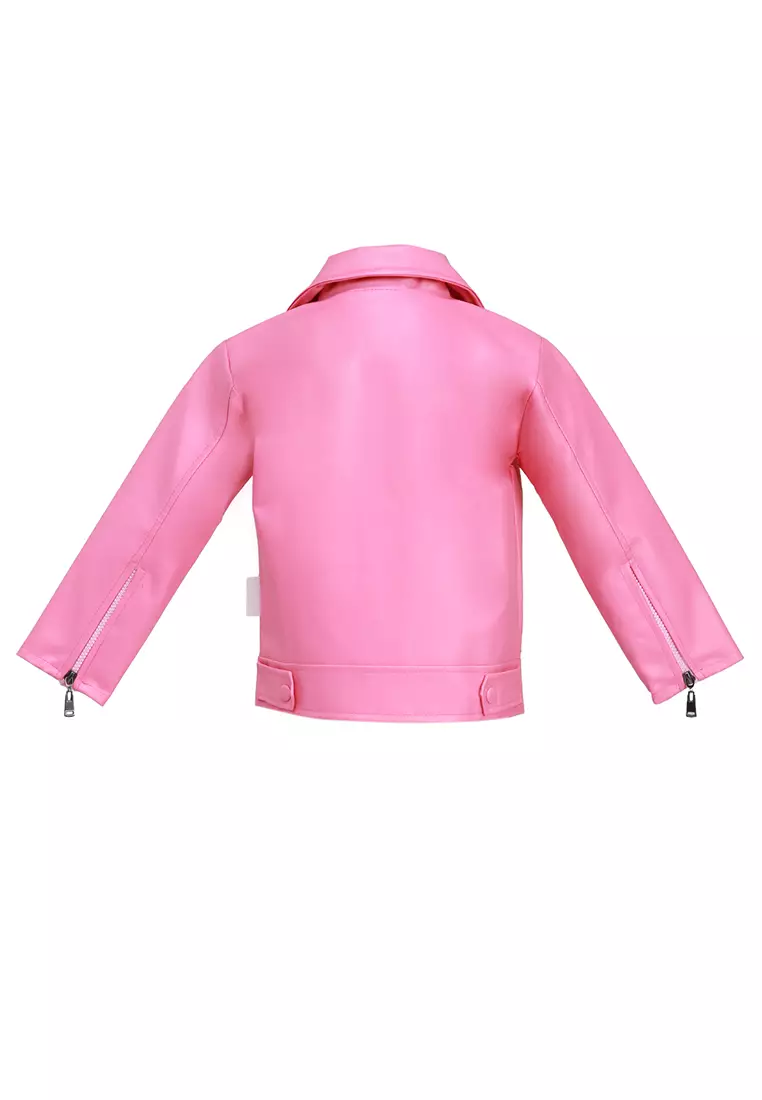 Fisca Jaket Kulit Anak Perempuan Zipper Design Motif Polos Material Leather ORIGINAL - Pink