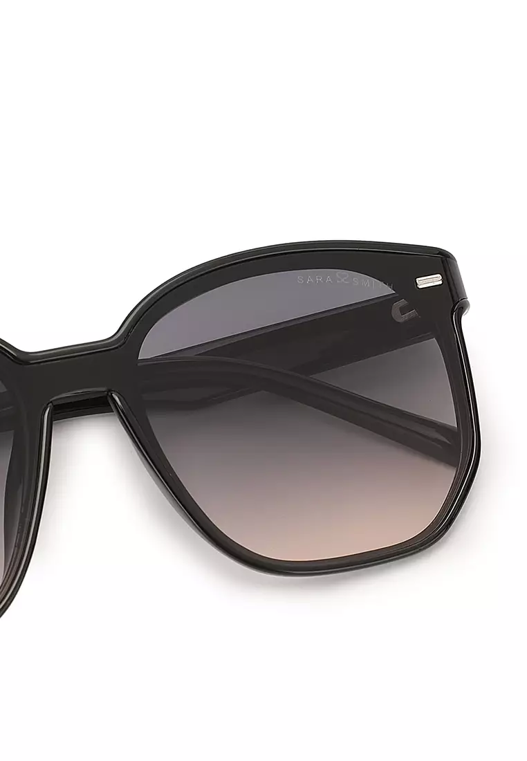 Unisex Fashion Sunglasses - Glossy Black / Grey-Orange