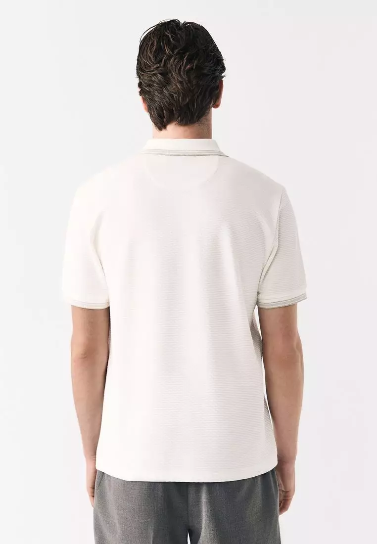 Short Sleeve Textured Quarter Zip Polo Shirts