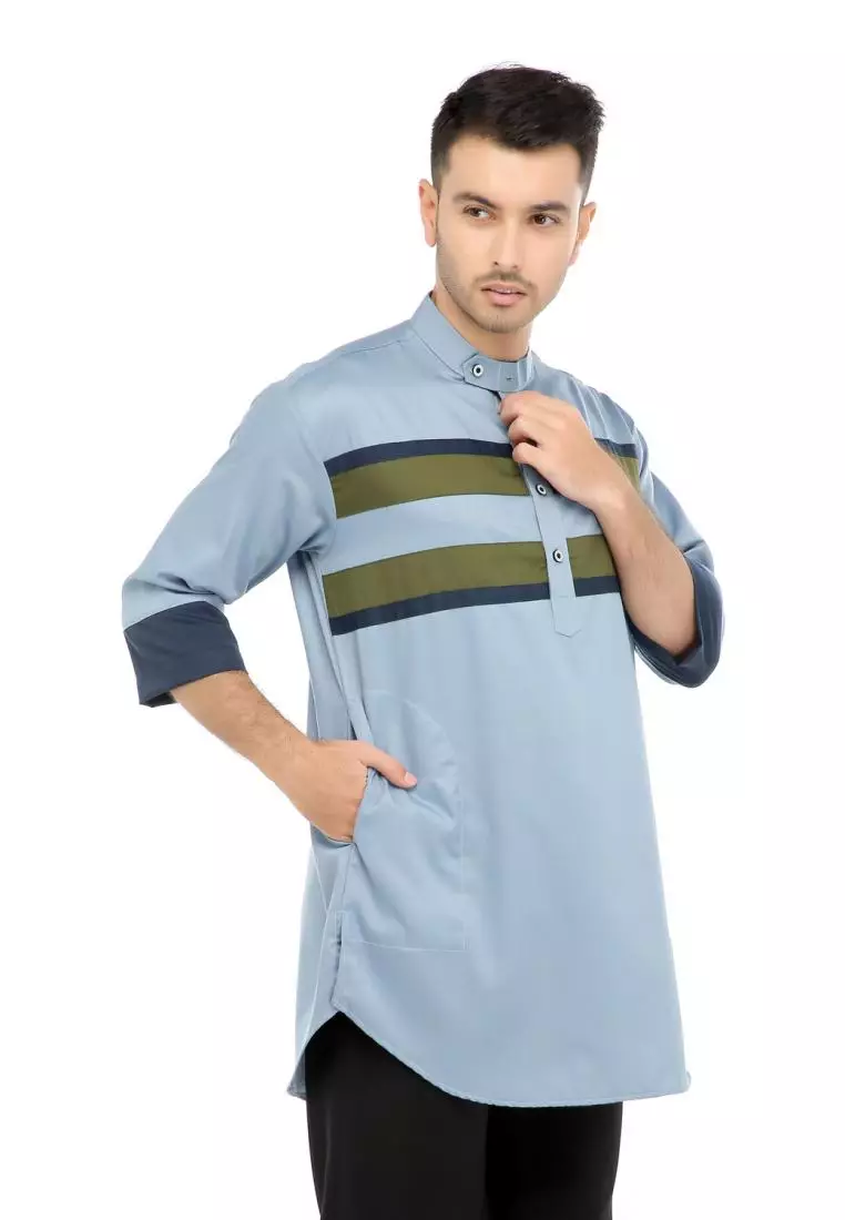 Baju Koko Gamis Muslim Pria Mauza - Biru