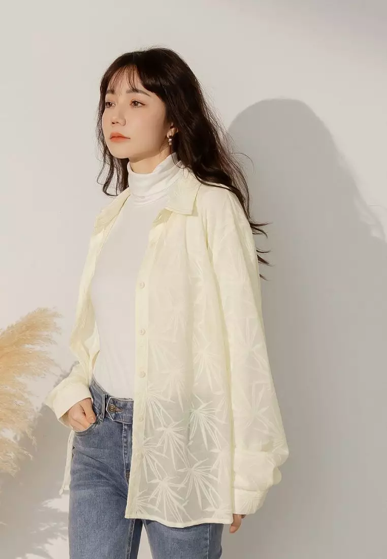 Sheer Jacquard Longline Blouse [AB19948]
