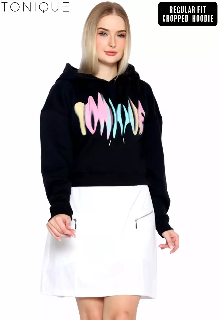 TONIQUE Hoodie Wanita Crop Katun Hitam SOPHIA Women's Regular Fit Cotton Crop Hoodie Black