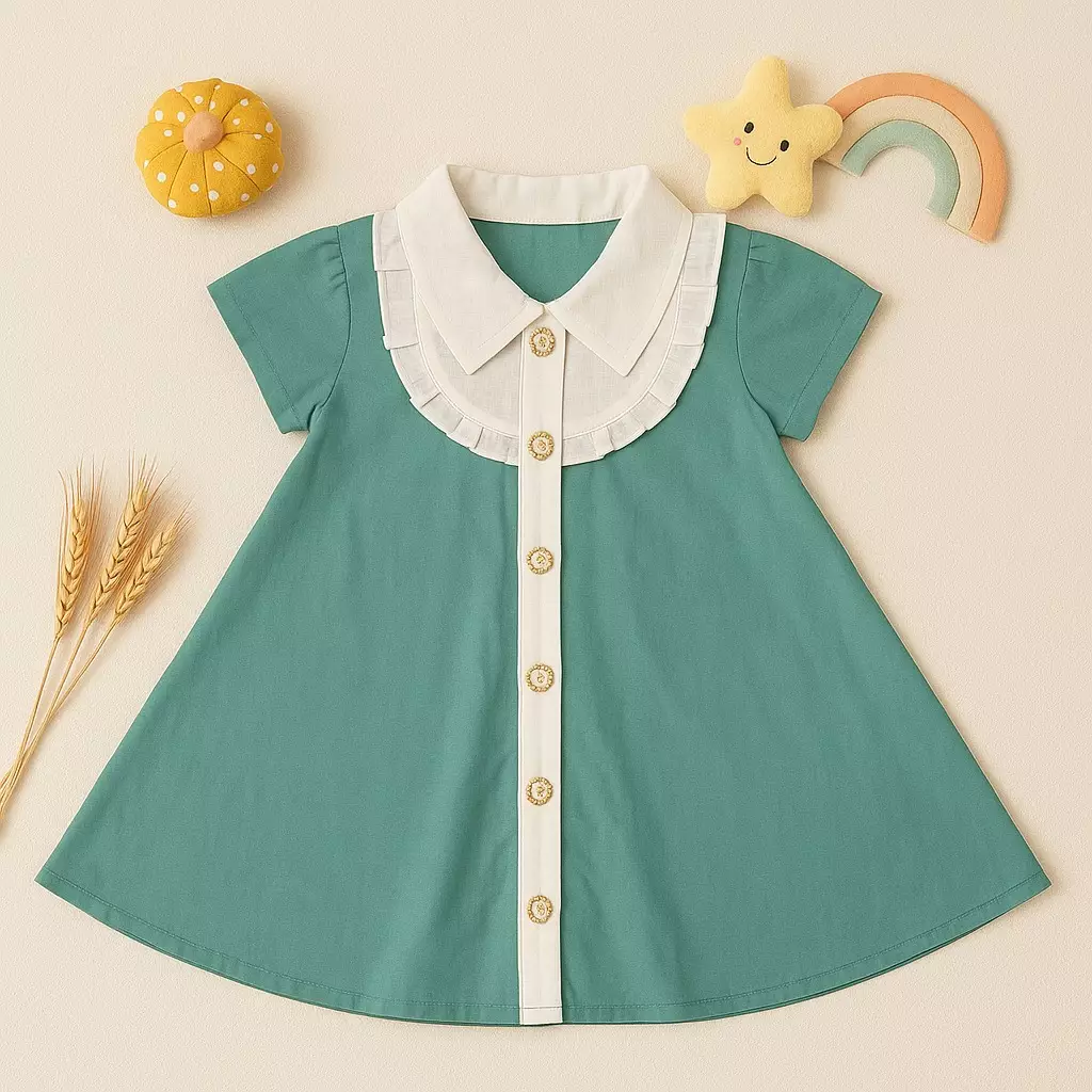 Two Mix - Hanna Dress - Baju Anak Perempuan Cantik Kasual Korean Style 1-8 Tahun 4410 Tosca