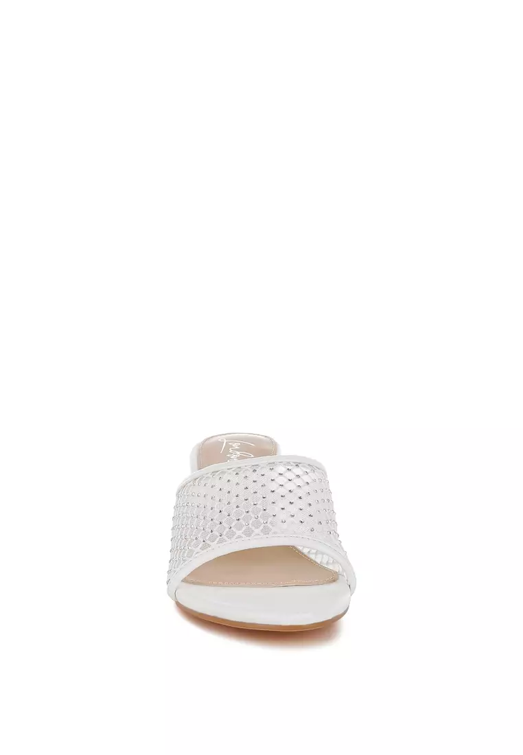 Sandal wedges hak bening berbahan jaring warna putih