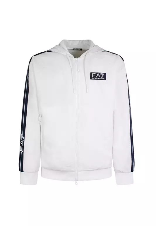 Logo Stripes Hooded Windbreaker in White