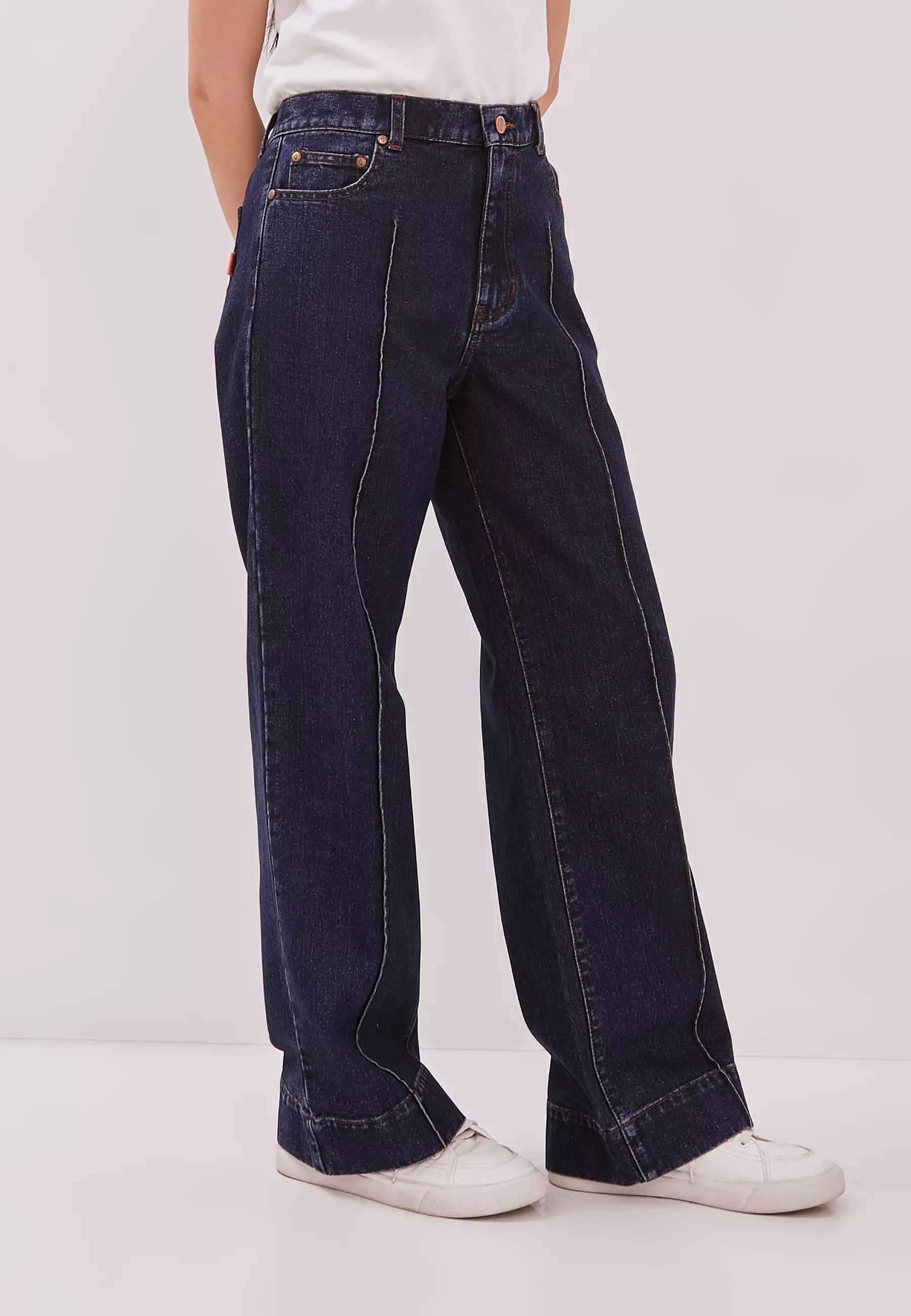 DUST Celana Pintuck Denim Lirana Medium Dark Blue Comfease (D. 39120)