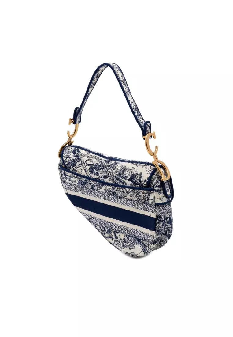 Pre-Loved Dior Embroidered Canvas Toile De Jouy Saddle Bag