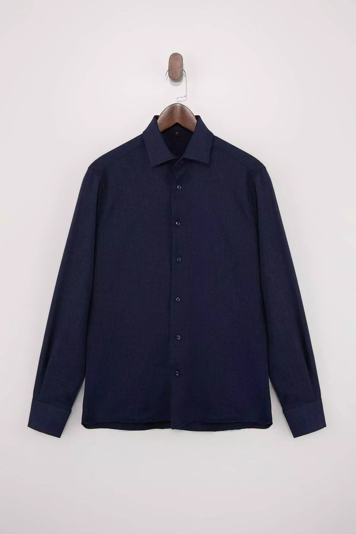 Navy Blue Regular Fit Linen Look Seasonal Men'S Woven Shirt Tmnss26Go00007