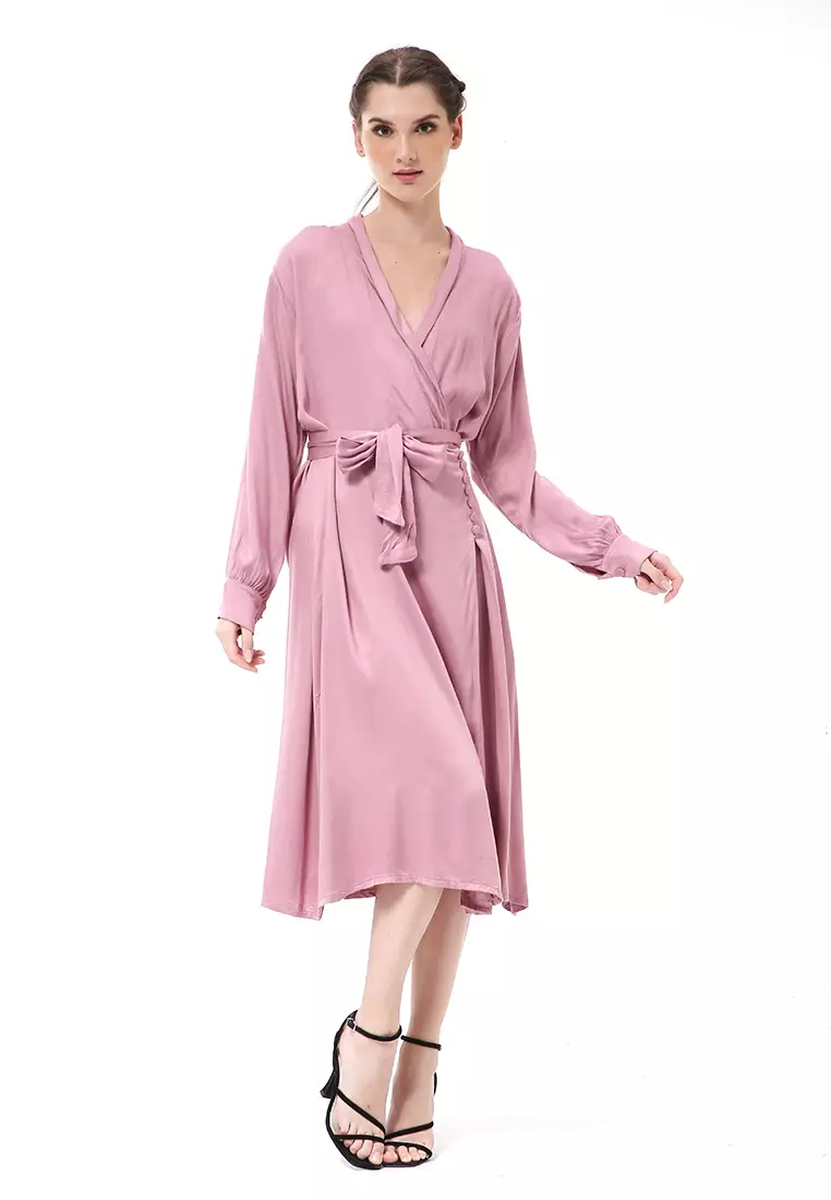 Rachel Dress Wanita Lengan Panjang Busui Frendly Model Stylish Material Cotton Rayon ORIGINAL - Dusty Pink