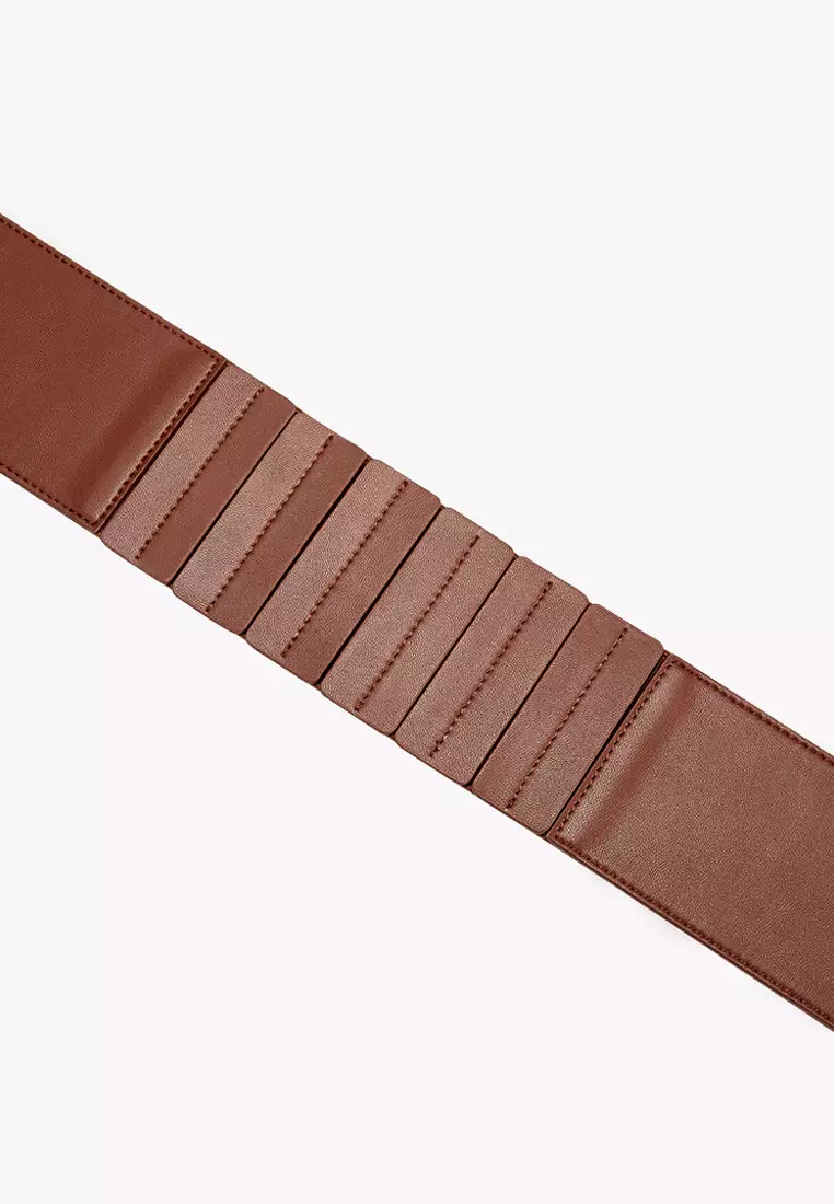 Noa 女士宽版弹性腰带 可调节 带针扣 - 棕色