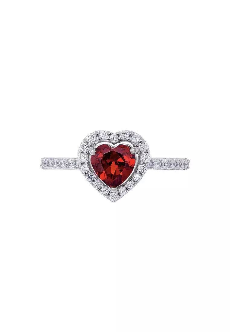 HABIB Heart Garnet and Diamond Ring in 375/9K White Gold 265610123(R)-GARN