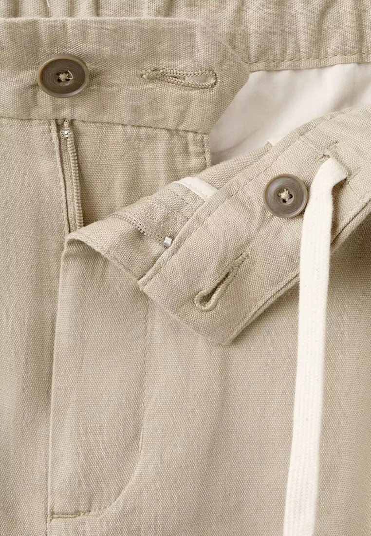 修身剪裁短款亞麻棉褲