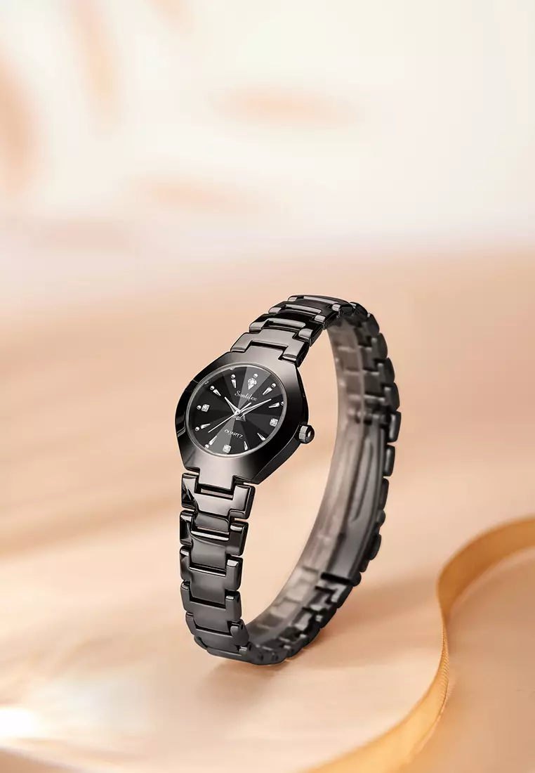 9090 Jam Tangan Wanita Original Berlian Anti Air Kuarsa Bisnis Santai Wanita Jam Tangan Cewek (Kotak Gratis)  black