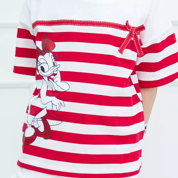 Kaos Oversize Salur Anak Perempuan Merah Putih/ Oversize Stripped Tshirt Girl Red White/Daisy Duck Love It