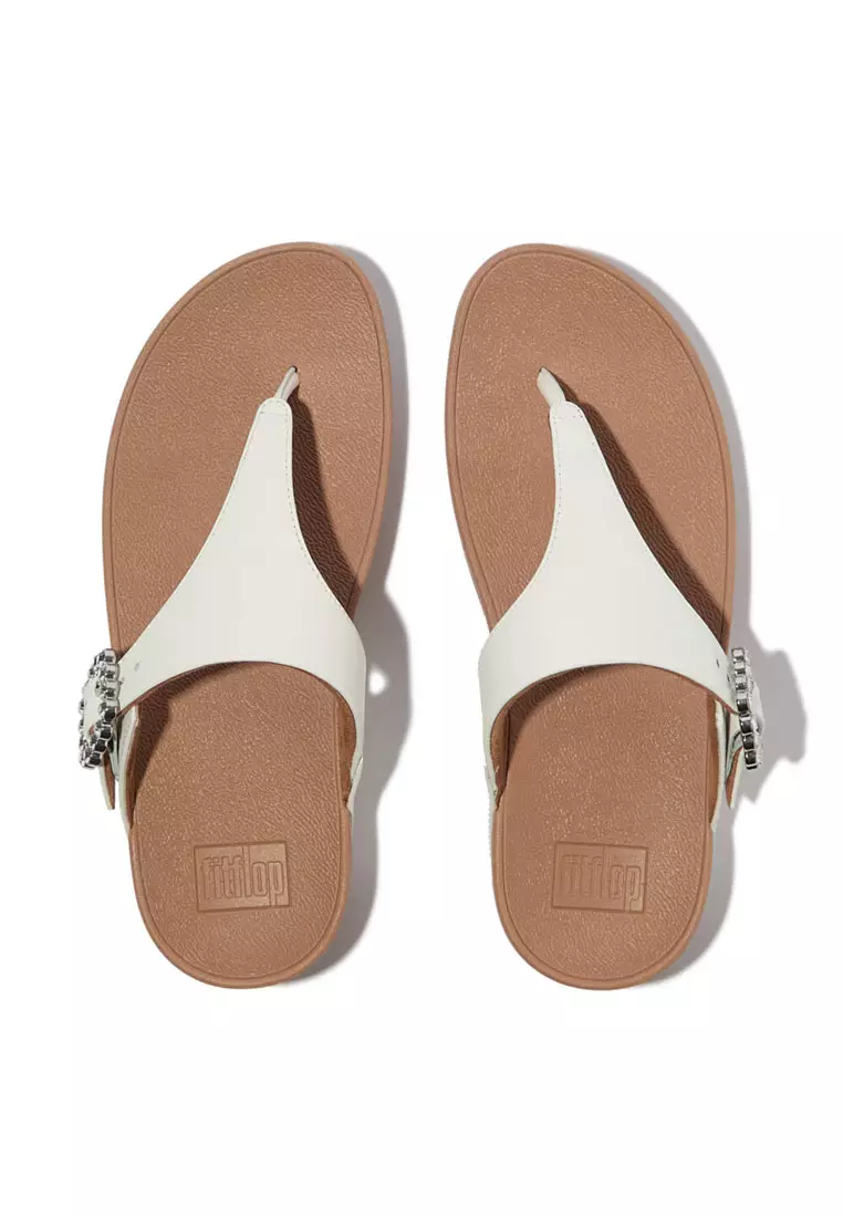 FitFlop LULU Crystal-Buckle Leather Toe-Post Sandals - Urban White (E1D-194)