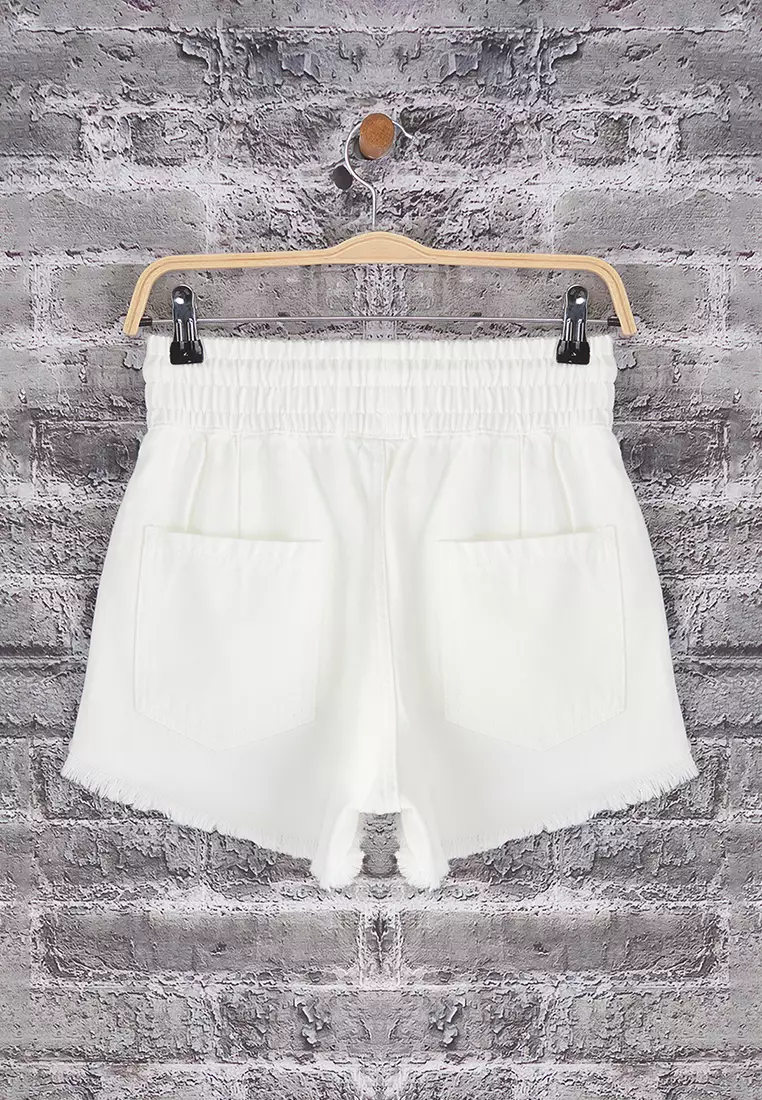 White High Waist Tie Mini Denim Shorts Twoss25Sr00156