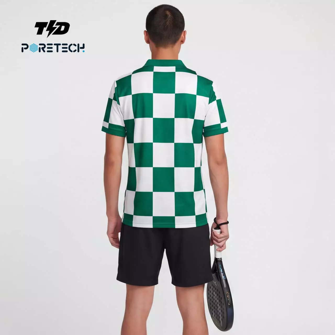 TDACTIVE Jersey Padel Pria Kaos Polo Olahraga Pria PoreTech Adem Seperti Katun Cepat Kering Padel Tenis Badminton - Checkerboard Hijau MSB80