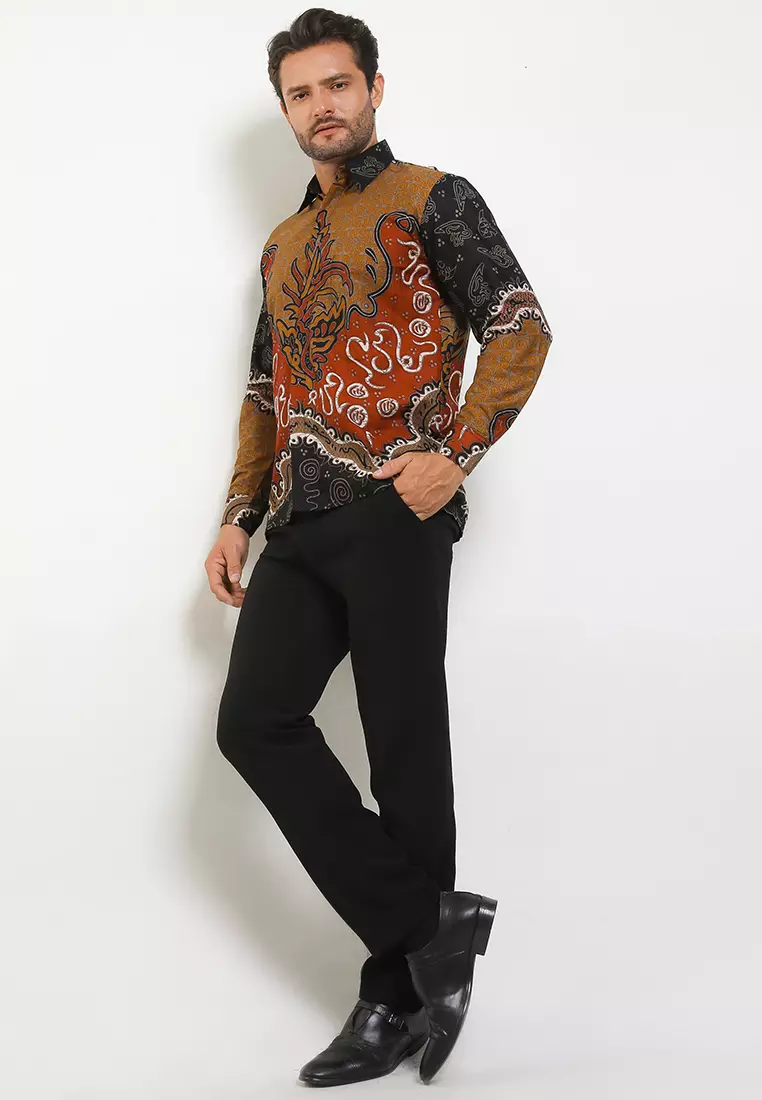 Elenio Kemeja Batik Premium Pria Casual Modern Lengan Panjang