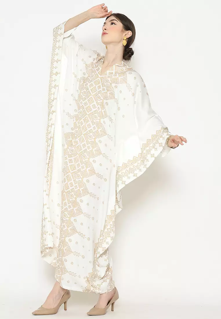 Kanzi Exclusive Long Sleeve Tapis Kaftan White