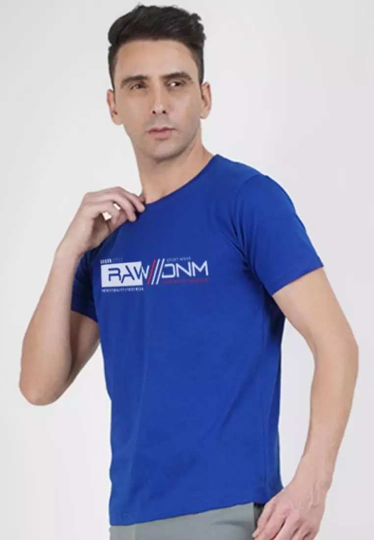 毛牛仔宝蓝色棉质短袖圆领休闲 T 恤