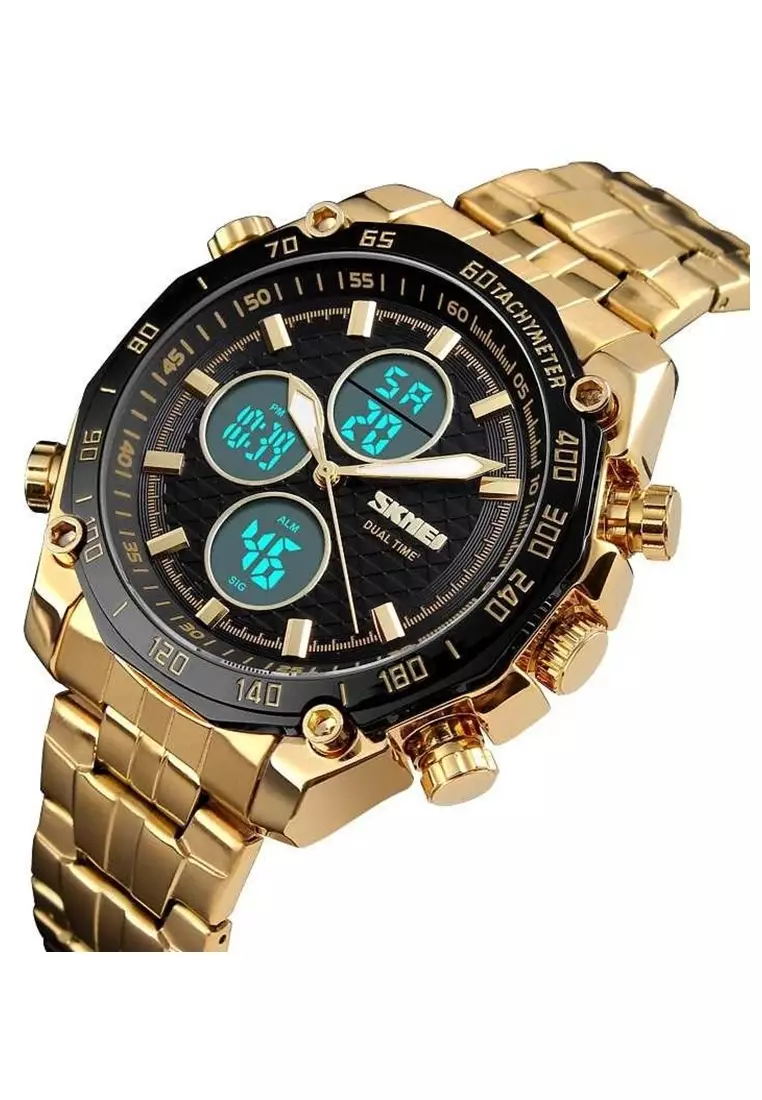 Jam Tangan Kasual Digital Analog Pria LED Waterproof Strap Tali Material Stainless Steel NL99 ORIGINAL