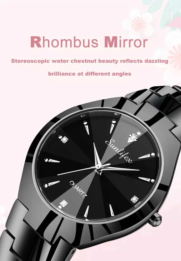 Jam Tangan Couple 9090-M+SL9090-W Stainless Steel Berlian Anti Air Analog Bisnis Kuarsa Jam Tangan Wanita/Pria allblack